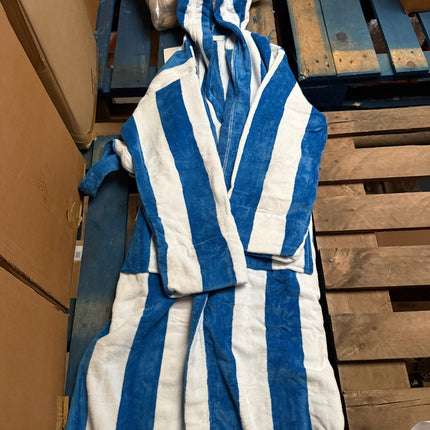 Large White & Blue Unisex Cotton Terry Bathrobe Gown Soft Spa Robe Men Women