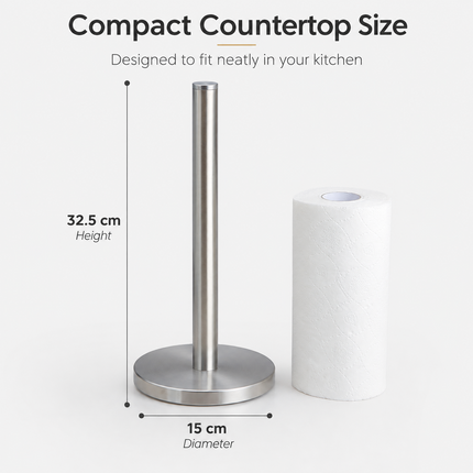 Kitchen Roll Holder Stainless Steel Freestanding Paper Towel Stand Silver 32.5cm