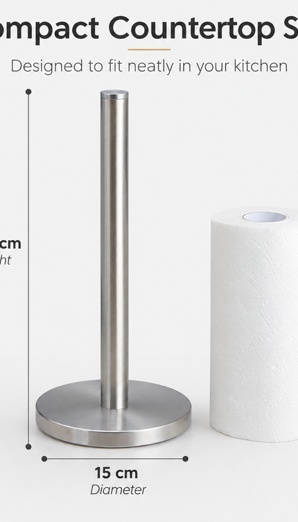 Kitchen Roll Holder Stainless Steel Freestanding Paper Towel Stand Silver 32.5cm