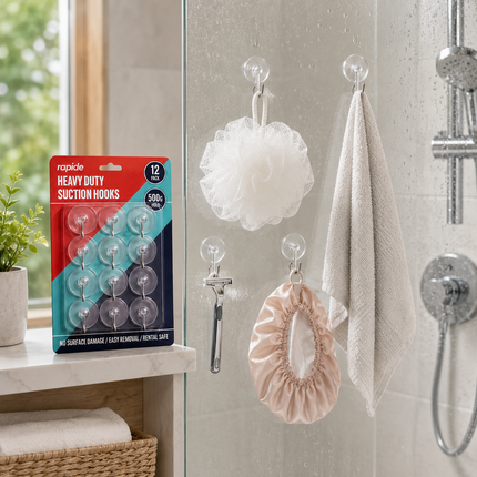 Suction Wall Hooks 12-Pack Clear Heavy Duty Holders