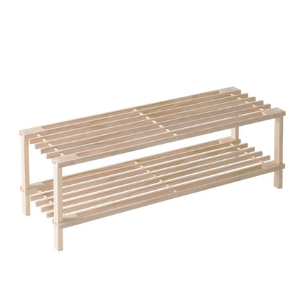 2 Tier Shoe Rack Organiser Natural Slatted Wood Footwear Stand Storage Shelf