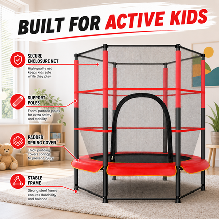 55" Kids Trampoline With Safety Enclosure Net Indoor Outdoor Bouncing Rebounder