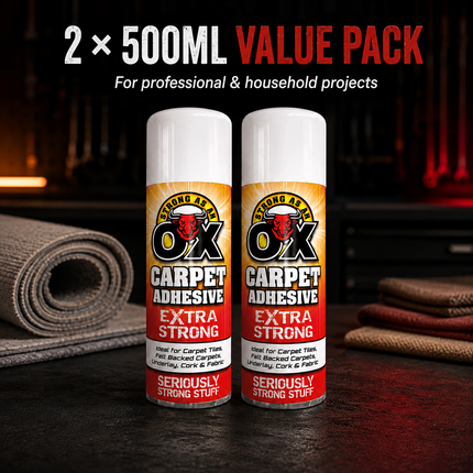 2 Pack Adhesive Glue Spray 500ml HeavyDuty Multi-Purpose Carpet Fabric Foam Tile