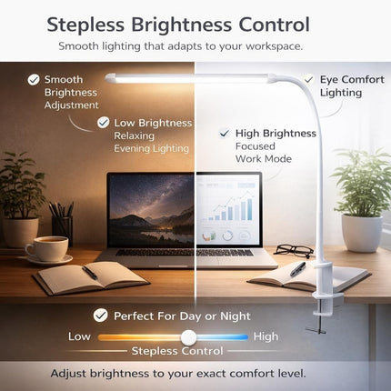 LED Desk Lamp with Clamp Stepless Dimming 2700-6000K Office Work Table Light