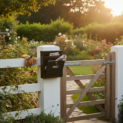 LARGE LETTER BOX POST WITH KEYS MAIL BOX WALL MOUNTED BLACK LOCKABLE POST BOX