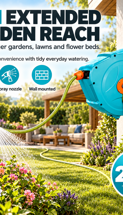 20M Wall Mounted Retractable Hose Reel with Spray Nozzle
