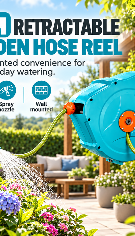 15M Wall Mounted Retractable Hose Reel with Spray Nozzle