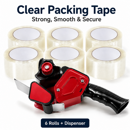 Tape Gun Dispenser with 6 Brown or Clear Packing Tape Rolls 48mm x 66m
