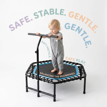 45'' Kids Trampoline With Adjustable T Shaped Handle Bar Children Rebounder