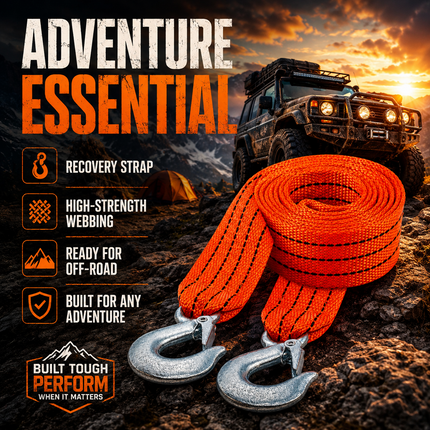 Tow Strap With Hooks 4m Heavy Duty Recovery Belt