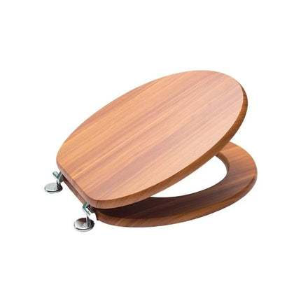 18'' Universal Wooden Toilet Seat | Easy Fit Bathroom WC Seat with Fixings