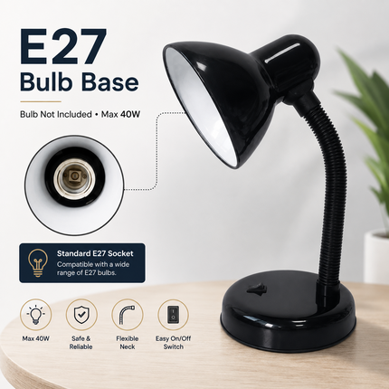 Study Desk Lamp Flexible Neck E27 40W Simple Design for Study Work Room Home