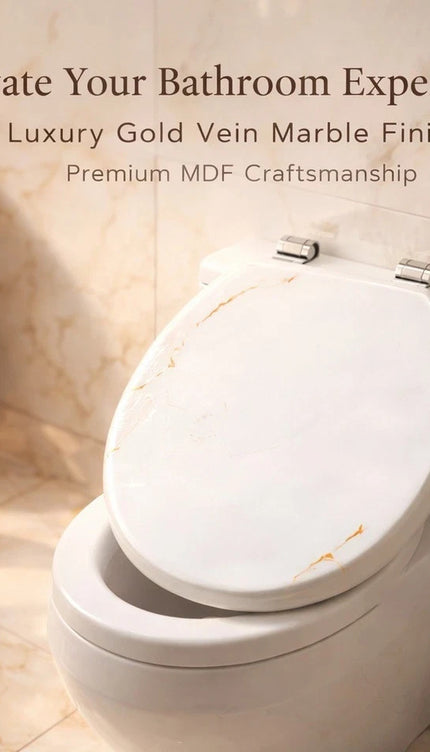 Universal Toilet Seat Gold Vein Marble Design Easy Fit WC Seat With Fitting 18"