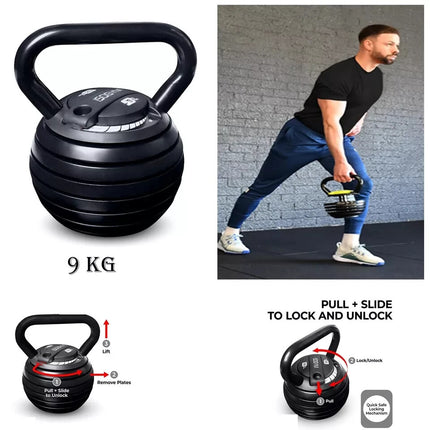 Adjustable Kettlebell Weight Set Exercise Home Gym Fitness Workout 9Kg