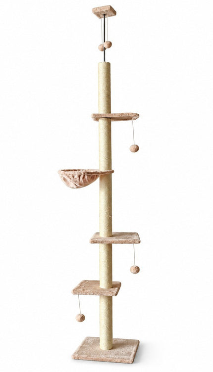 Floor to Ceiling Cat Tree 252cm Multi Level Sisal Scratching Post Hammock Toy