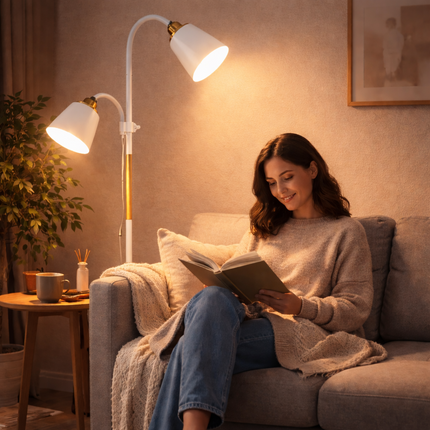 Floor Lamp with Dual Heads E27 Reading Light Modern Rotating Adjustable for Home