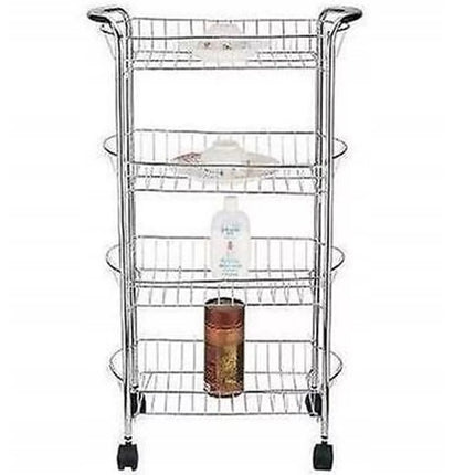 4 Tier  Vegetable & Fruit Trolley Basket Chrome Kitchen Storage Rack With Wheels