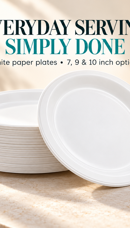 50 Pack White Disposable Paper Plates Biodegradable 9 Inch