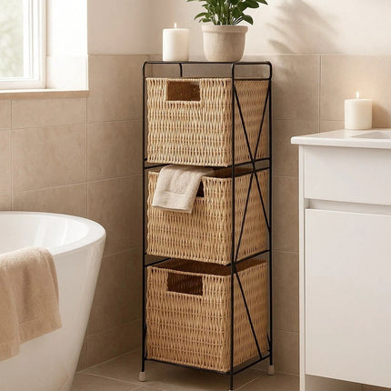 3 Drawer Slim Bathroom Storage Unit Woven Organizer Cabinet Box for Bathroom Use