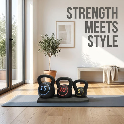 Kettlebell Weight Set 3pcs Weight Lifting Exercise 30LB Home Gym Fitness Workout