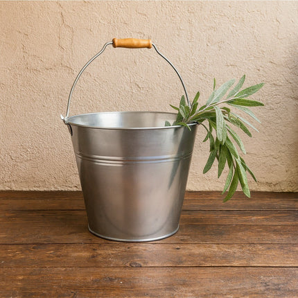 TRADITIONAL GALVANISED STRONG STEEL METAL BUCKET WITH WOODEN HANDLE 9L To 18L