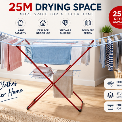 Winged Folding Clothes Airer Heavy Duty Metal Laundry Drying Rack Indoor 18M/25M