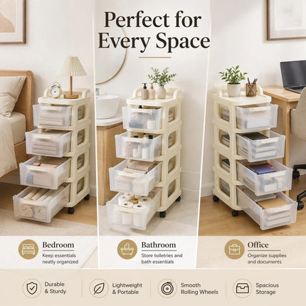 4 Tier Storage Trolley Drawers With Wheels Plastic Office Desk Home Organiser