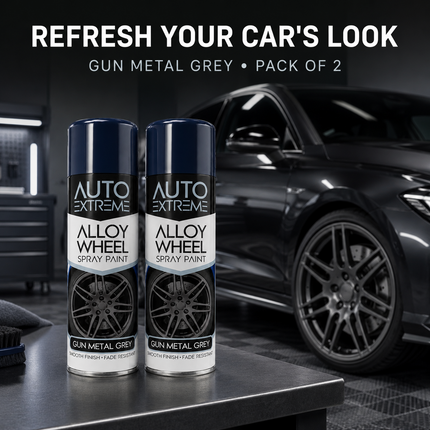 2x AX Gun Metal Grey Alloy Wheel Spray Paint 300ml Smooth Finish Fade Resistant