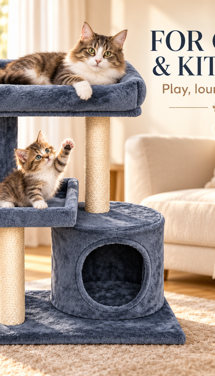 Mid-Height Cat Tree Tower 80CM Multi Level Activity Centre Sisal Scratching Post