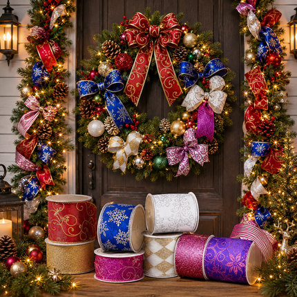 Christmas Ribbon Set 6PCS 2.5" Gift Wrap Craft Xmas Decoration