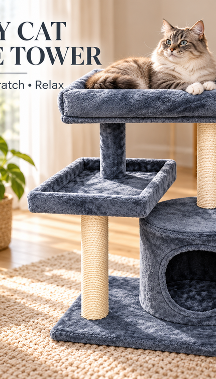 Mid-Height Cat Tree Tower 80CM Multi Level Activity Centre Sisal Scratching Post