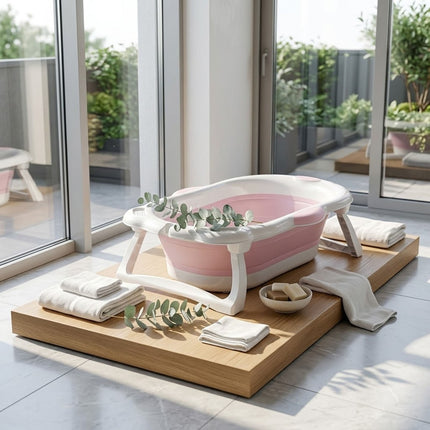 Baby Bathtub Foldable Portable Infant Toddler Bathtub with Temperature Sensor