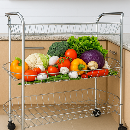 3/4 Tier Fruit Vegetable Trolley Basket Rack Kitchen Storage Cart with Wheels
