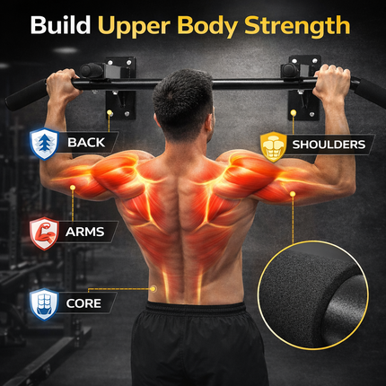 Pull Up Bar Wall Mounted Heavy Duty Chin Up Bar Foam Padded Grips for Home Gym