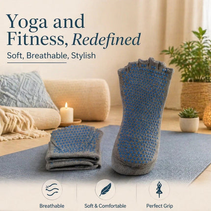 Open Toe Yoga Socks Light Grey Balance Comfort & Non Slip Grip Exercise Socks