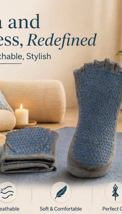 Open Toe Yoga Socks Light Grey Balance Comfort & Non Slip Grip Exercise Socks