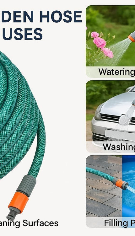 Reinforced 200M Garden Hose Pipe with PVC Water Spray and Fittings for Easy Use