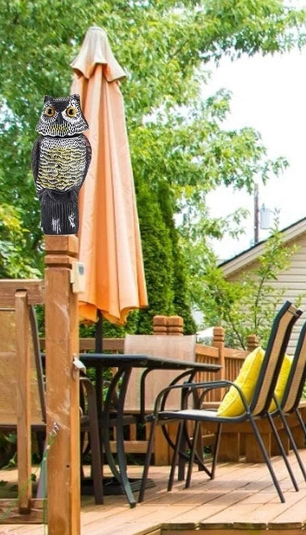 Large Decoy Owl Bird Deterrent with 360° Rotating Head Garden Outdoor Scarer
