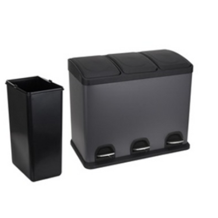 45L Kitchen & Office Pedal Bin Triple Compartment Stainles Steel Recycling 3x15L