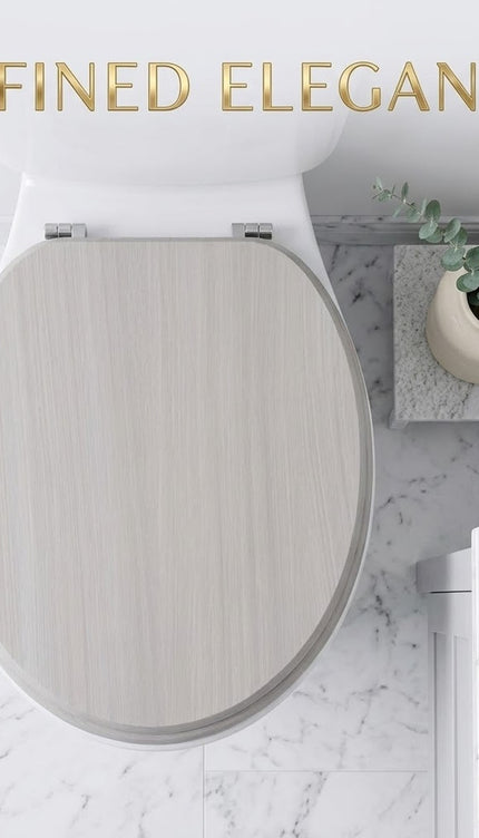 18" Universal Toilet Seat Light Grey Wooden MDF Bathroom WC Easy Fit Seat