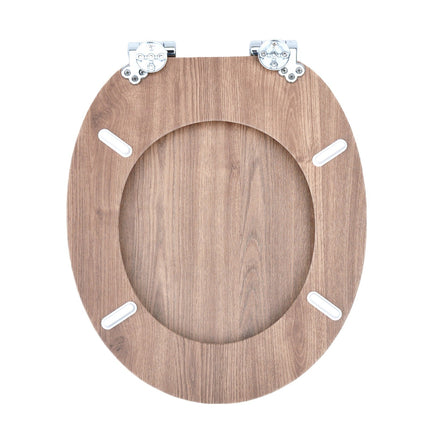 18" Universal Toilet Seat MDF Wooden Bathroom WC Easy Fit + Fittings Novelty