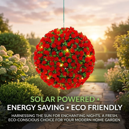 Artificial Plant Topiary Ball Solar Power 20 LED Garden Hanging Topiary 27cm