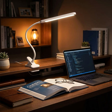 Desk Lamp LED Clip Flexible  On USB Powered Reading Study Night Light Silver