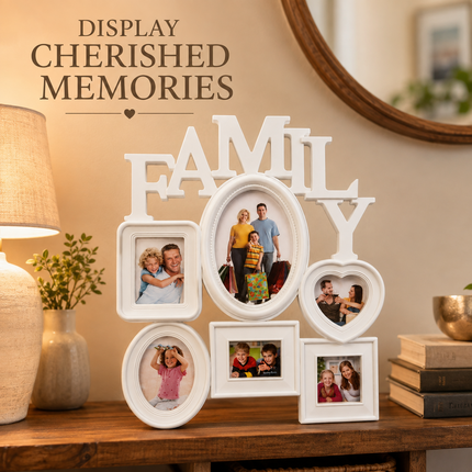 Family Photo Frame Collage White 6 Photos Multi Aperture Wall Hanging Display