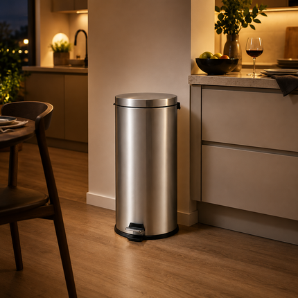 Pedal Bin 30L Stainless Steel Office Kitchen Bathroom Rubbish Waste Trash Can