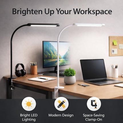 LED Desk Lamp with Clamp Stepless Dimming Modes 2700-6000K Office Desk WorkLight
