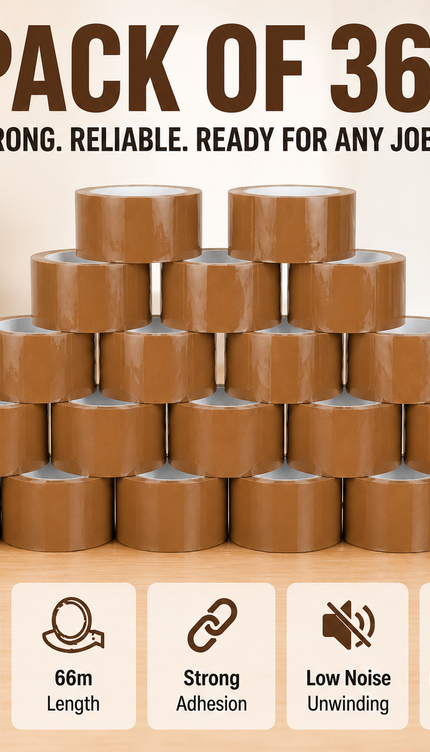 Heavy Duty Brown Parcel Tape – 36 Rolls, 48mm × 66m