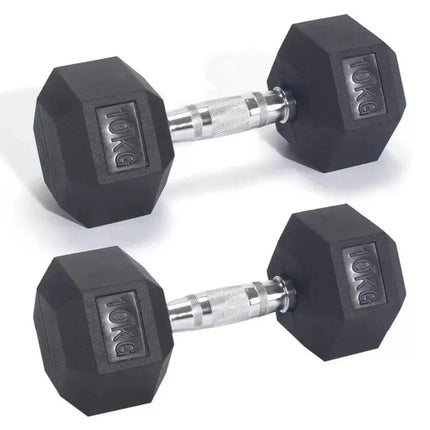 10kg Pair Rubber Hex Dumbbells