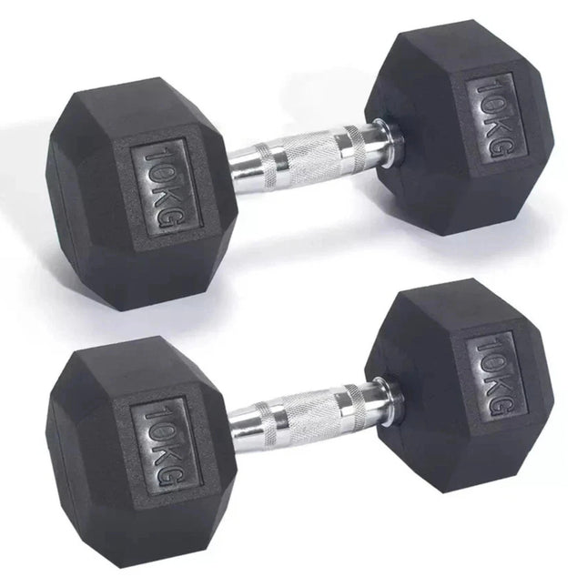 10kg Pair Rubber Hex Dumbbells