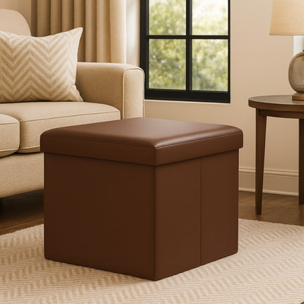Folding Storage Box Faux Leather Home Footstool Ottoman Seat Stool Storage Boxes